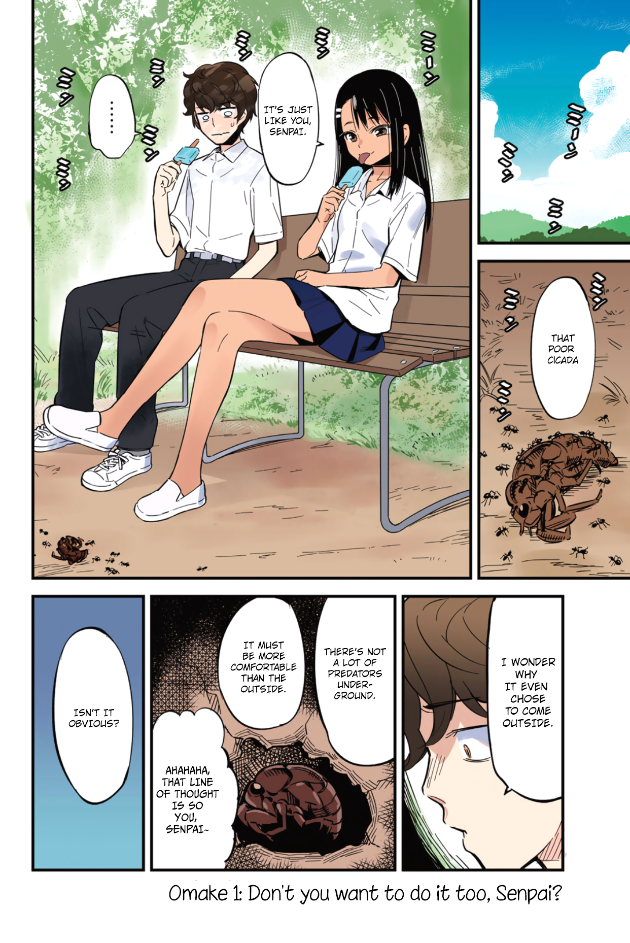 Ijiranaide, Nagatoro-San Vol.2 Chapter 14.3: Colored Omake 1: Don't You Want To Do It Too, Senpai? - Picture 1